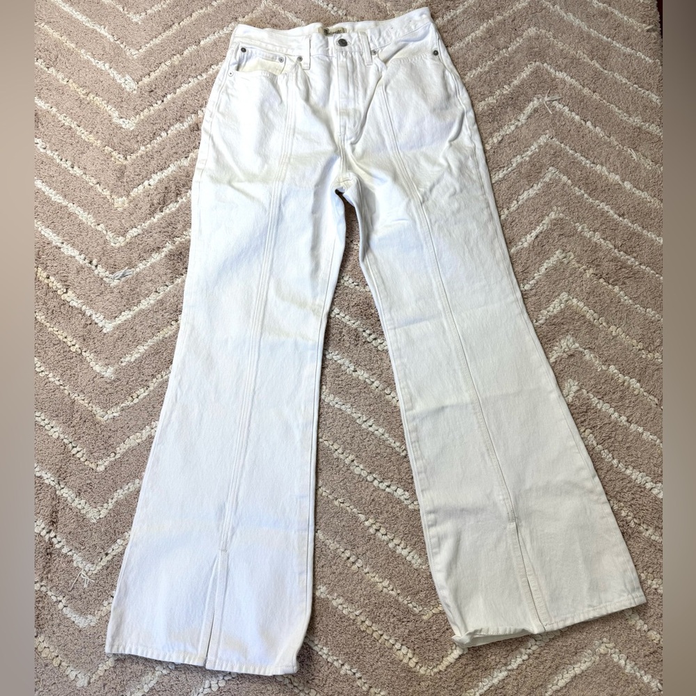 Madewell Jeans Baggy FLARE denim Off WHITE 29 Split Leg 100% Cotton Front Seam